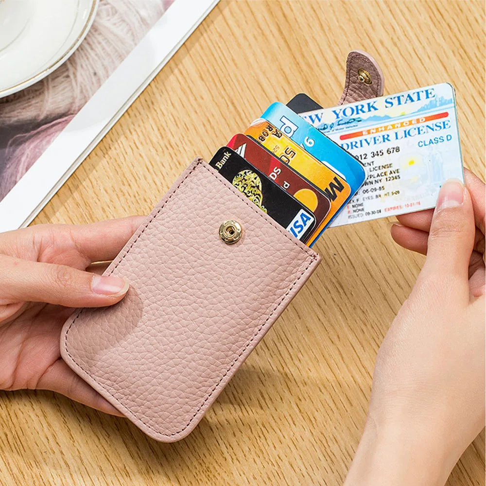 Cards Bag Pull-out Design Large Capacity genuine leather Card Sleeve Can Hold 5 Cards Storage Pouch for Bank ID VIP Cards