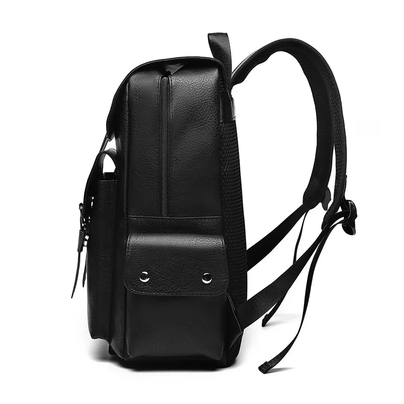 British Retro Soft PU Leather Backpack For Men Large Capacity Casual Travel Backpack belt buckle daily student Backpack