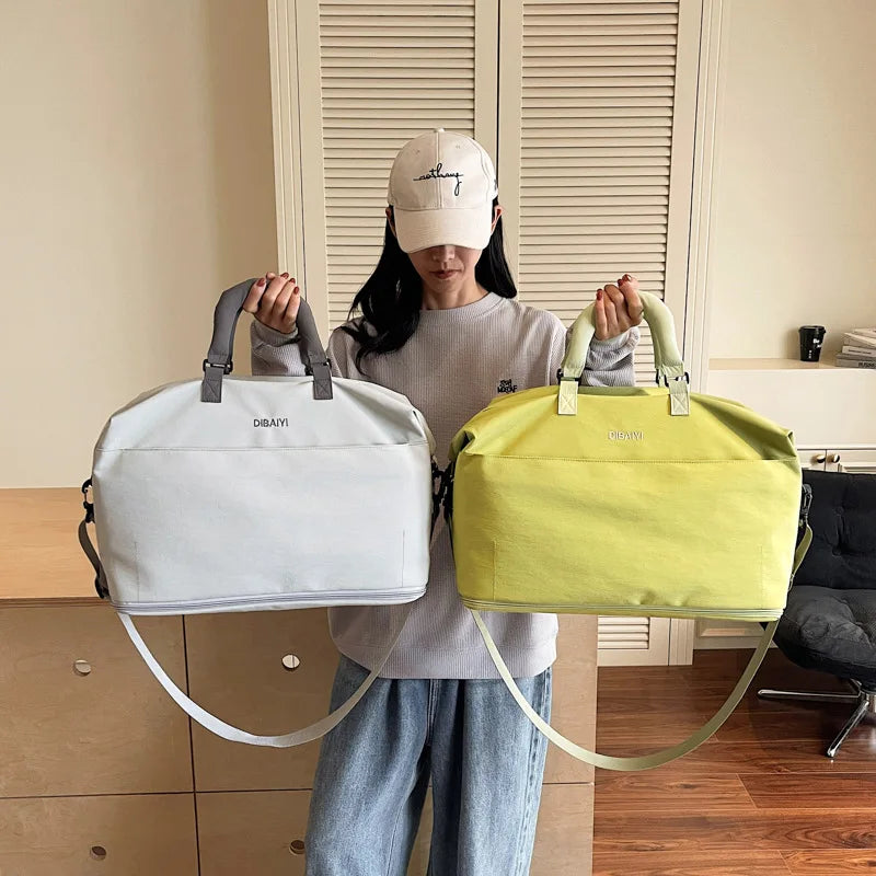 Canvas sports bag 2025 new large capacity fitness bags dry wet separation expandable handbag short distance travel tote women's