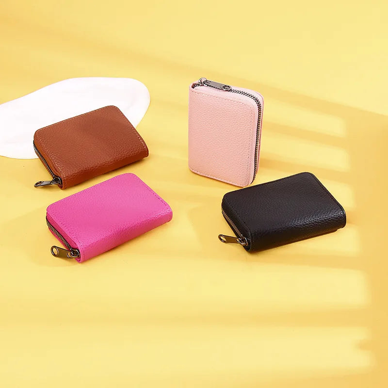 Multi Slot Card Holder Vintage Small Wallet Women Men Bank Credit Card Bag Male Coin Pouch Solid pu Leather Zipper Wallet