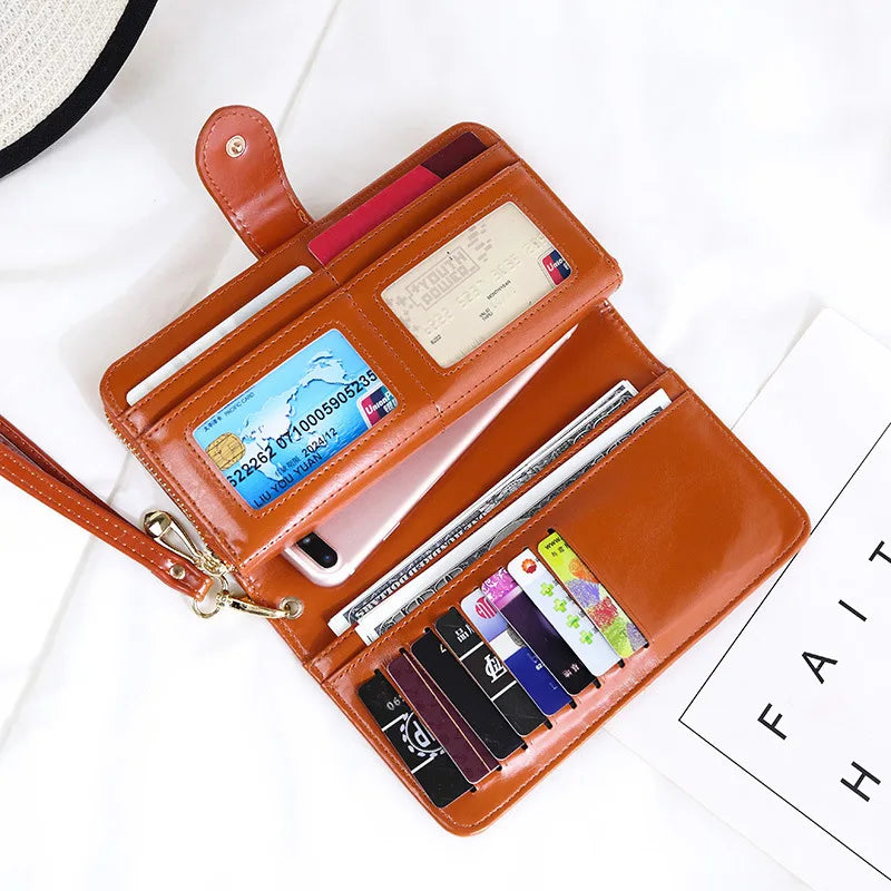 New Women's Long Zipper Wallets Large Capacity Multi slot Wallet Fold Card Holder Coin Purse Handheld Bag mobile phone bag