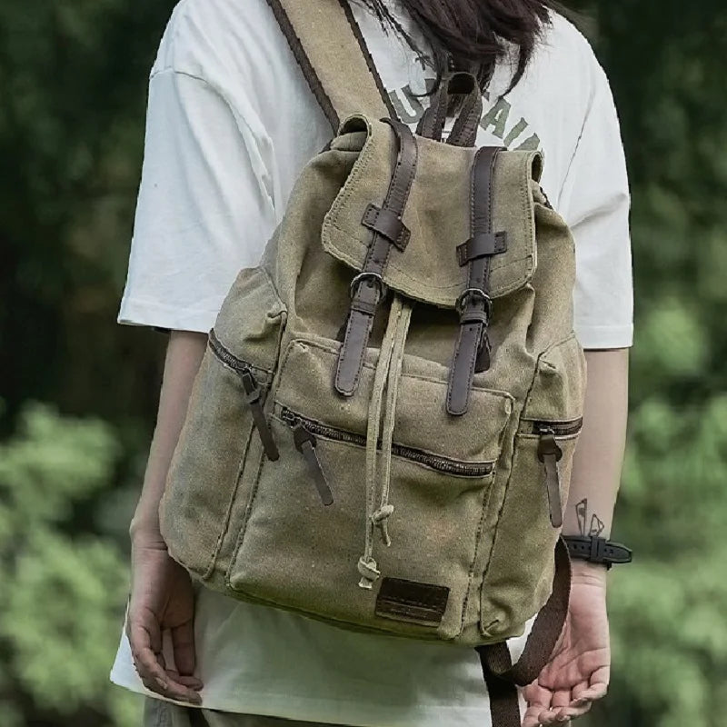 Unisex Retro travel Backpack for mountain climbing High quality canvas college student large-capacity computer backpack for men