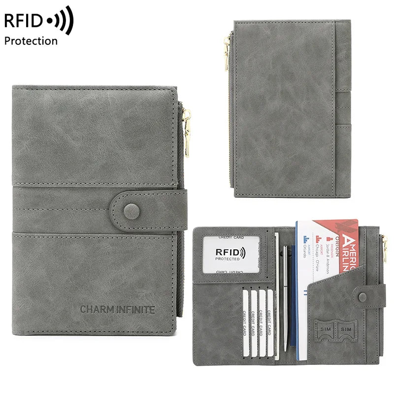 Women Wallets Men RFID Vintage Business Passport Covers Multi-Function ID Bank Card Holder PU Leather Wallet Travel Accessories