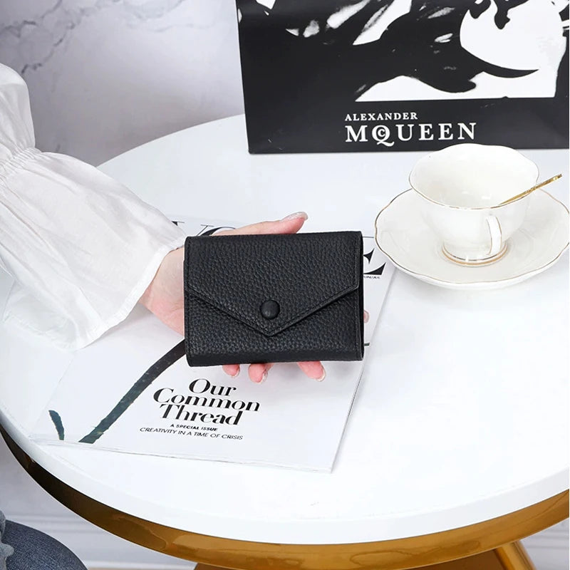 Genuine Leather Short Wallets Portable Cowhide Small Zipper Money Coin Purse Men Women Earphone Pouch Card Holder Bags