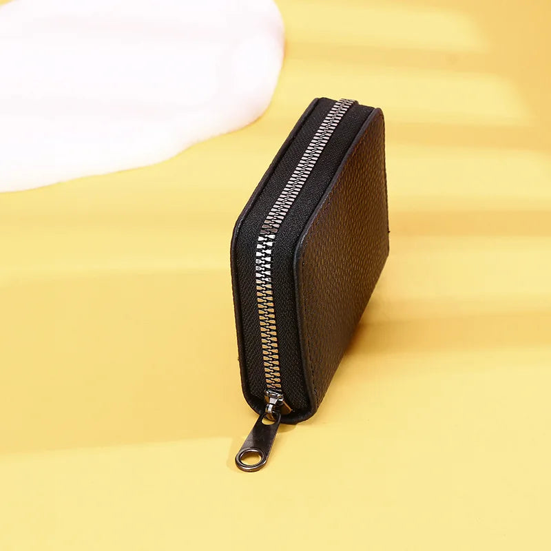 Multi Slot Card Holder Vintage Small Wallet Women Men Bank Credit Card Bag Male Coin Pouch Solid pu Leather Zipper Wallet