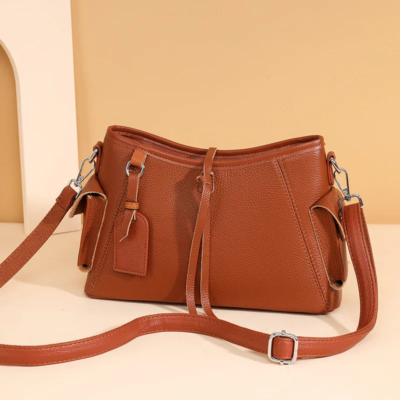 First layer cowhide women's shoulder bag genuine leather large-capacity crossbody bag fashion versatile shopping bag handbag