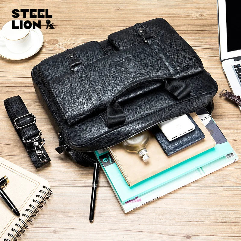 Genuine leather Men's briefcase business 16-inch handbag cowhide computer bag shoulder fashion Commuting crossbody bag for men