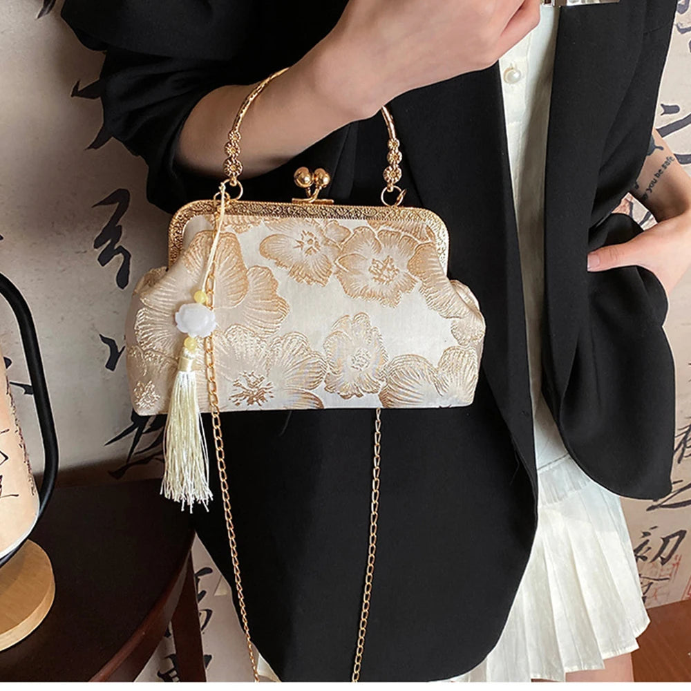 High end banquet bag women's clutch bag new style Chinese style silk embroidery handbag versatile single shoulder crossbody bags