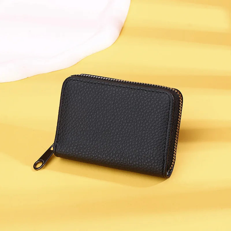 Multi Slot Card Holder Vintage Small Wallet Women Men Bank Credit Card Bag Male Coin Pouch Solid pu Leather Zipper Wallet