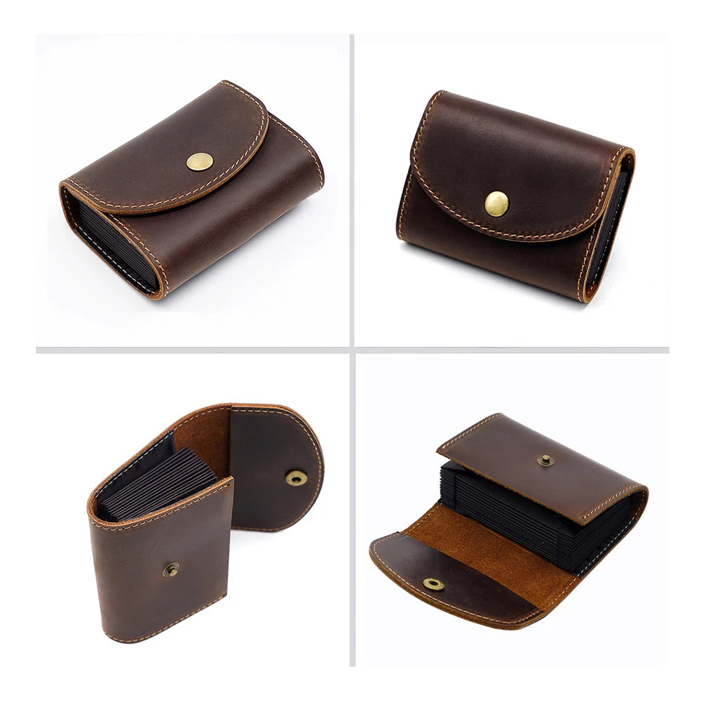 Vintage Crazy Horse Leather Buckle Wallet Men's Leather Large Capacity 12 Card hold Organ Card Bag Storage Bags