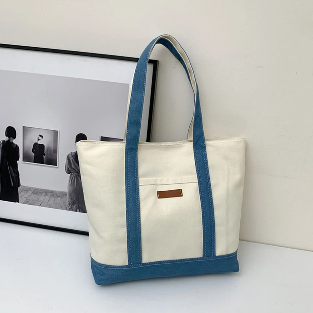 Fashion canvas women's bag, college style tote bag, large capacity shoulder bag, women's shoulder bag, shopping handbag