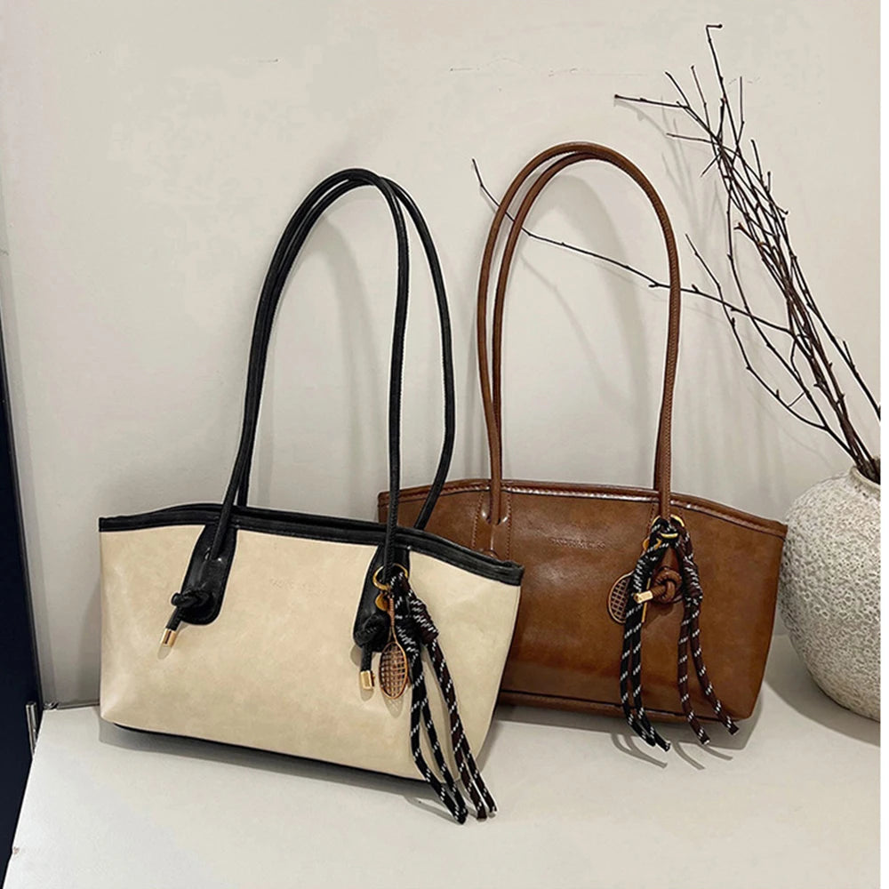 PU Leather Shoulder Bag for Women Y2K Trend 2025 Fashion Girls Handbags Large Capacity Female Commuter handbag Retro Tote Bags