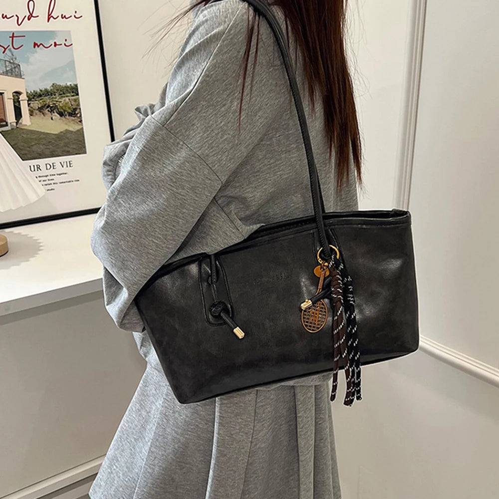 PU Leather Shoulder Bag for Women Y2K Trend 2025 Fashion Girls Handbags Large Capacity Female Commuter handbag Retro Tote Bags