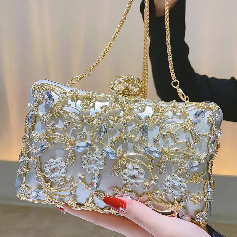 Temperament hollow gold banquet handbag luxury socialite small bag dress bridesmaid bag wedding retro evening bag