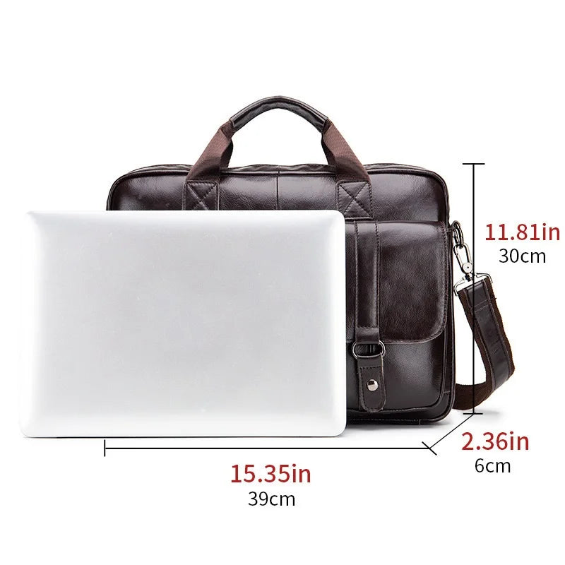 Genuine leather Men's briefcase business 16-inch handbag cowhide computer bag shoulder fashion Commuting crossbody bag for men