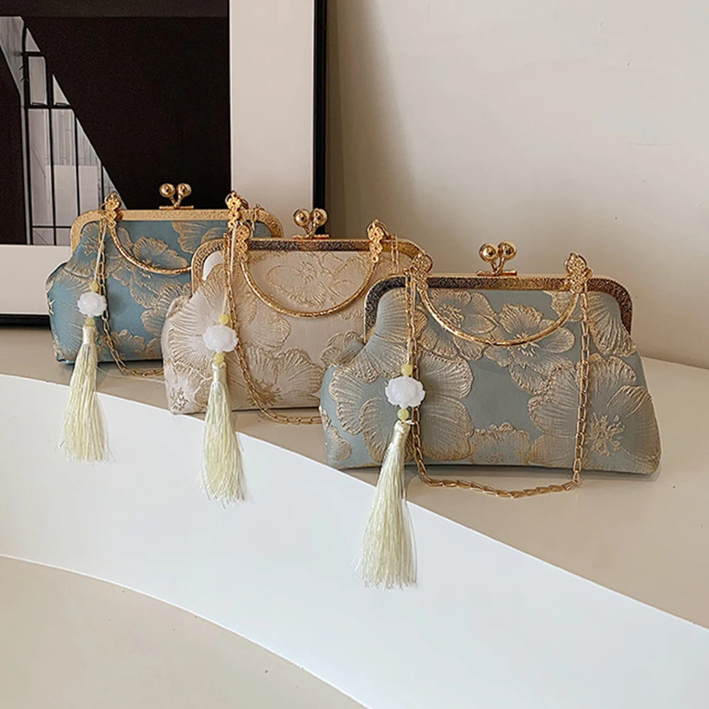 High end banquet bag women's clutch bag new style Chinese style silk embroidery handbag versatile single shoulder crossbody bags