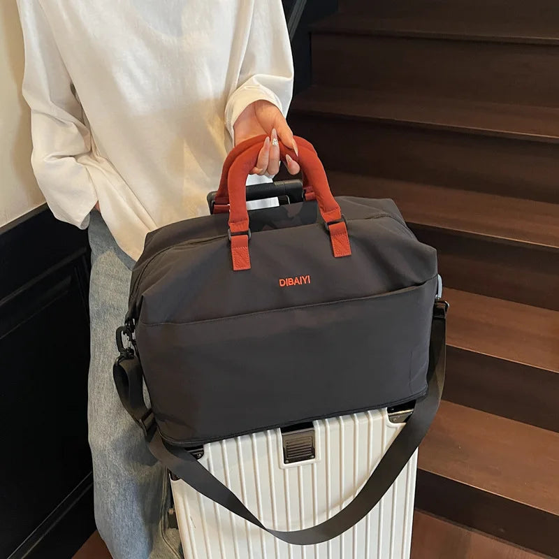 Canvas sports bag 2025 new large capacity fitness bags dry wet separation expandable handbag short distance travel tote women's