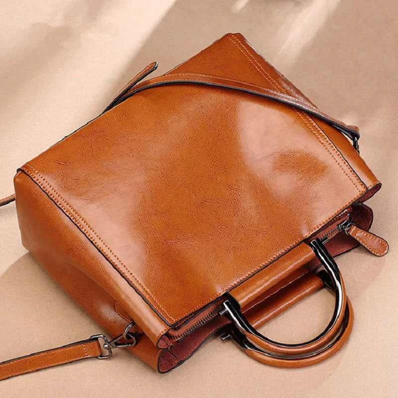 2025 split leather women's handbag soft cowhide single-shoulder bag for women casual Large capacity outdoor crossbody bag tote